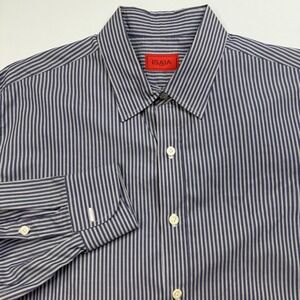 Isaia Napoli Mens Blue White Striped Dress Shirt Made in Italy Size 17.5 (EU 44)
